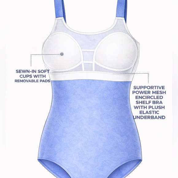 NEW 1 Piece Swim Dress, geometric blue #SW-D1-0092 - Picture 6 of 7